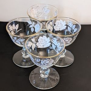 4 Vintage Libbey Short Stemmed Rose Gold Trim Glasses